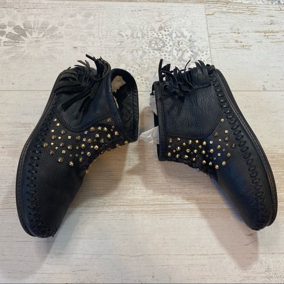 Zara Black Leather Studded Fringe Moccasins - Picture 6 of 10